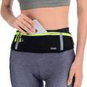 USHAKE Slim Running Belt, Workout Fanny Pack for Men Women,Exercise Waist Pack for Apple iPhone Holder, Runner Belt for Running Walking Cycling Camping Gym (black/3 yellow zippers)