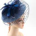 DRESHOW Fascinators Hat Flower Mesh Feathers Hat with a Headband and a Clip 7.9" Tea Party Headwear for Women (Blue)