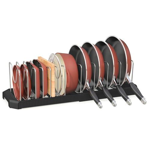 Pots and Pans Organizer for under Cabinet, Pan Pot Organizers inside Cabinet, Expandable Organizer with 12 Adjustable Dividers for Cookie Sheets, Cutting Boards, Pot Lids, Cookware - Pan Rack, Black