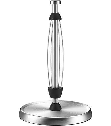 HZE Paper Towel Holder Countertop, One-Handed Tear, Stainless Steel, Weighted Base, Silver, Ring Paper Towel Holder Stand with Ratchet System for Kitchen Farmhouse Essentials Decor Accessories