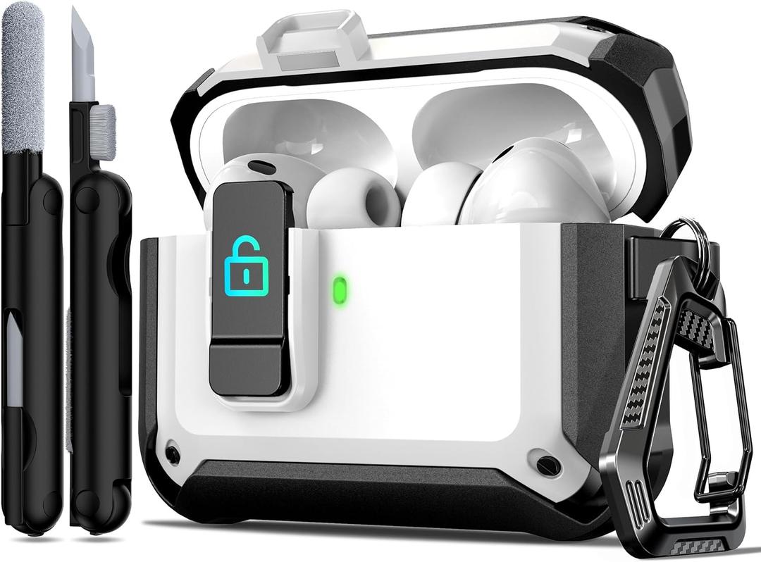 R-fun for AirPods Pro 3 Case (2025) Cover with Cleaning Kit, Military-Grade Heavy-Duty Drop-Resistant with Auto Pop-Up Lid for AirPods Pro 3rd Generation 2025 USB-C Charging Case, White