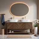 60" Bathroom Vanity with Sink, Freestanding Bathroom Storage Cabinet with 2 Marble-Pattern Ceramic Basins & 4 Striped Doors, Floor Stand Vanity Combo with Bottom Open Shelf, Dark Walnut
