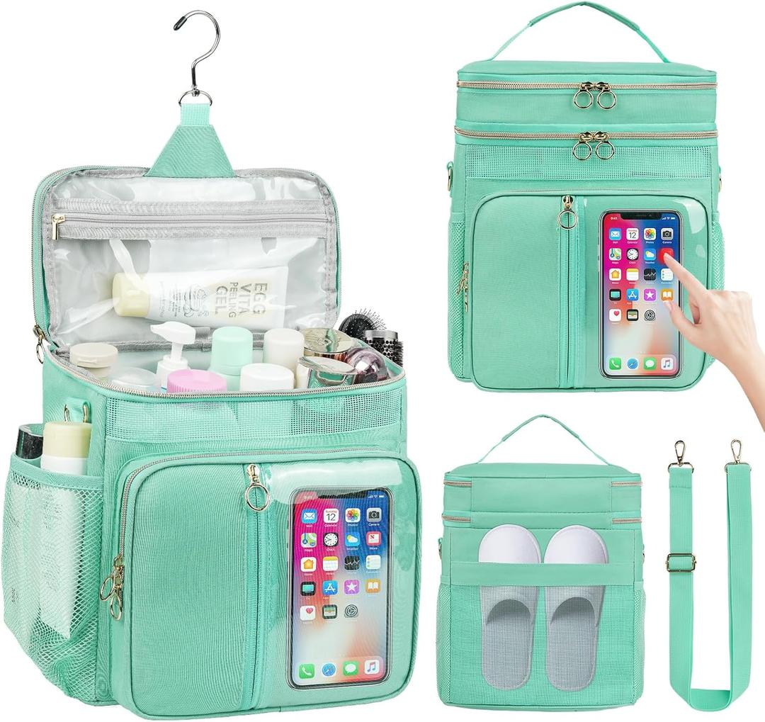 Portable Shower Caddy Bag College, Quickly Dry Toiletry Mesh Tote Bag for Dorm Room Essentials, Hanging Bathroom Organizer for Travel, Gym, Camping (Mint Green) (Double Layer) Portable Shower Caddy Bag College, Quickly Dry Toiletry Mesh Tote Bag for Dorm Room Essentials, Hanging Bathroom Organizer for Travel, Gym, Camping (Mint Green) (Double Layer)