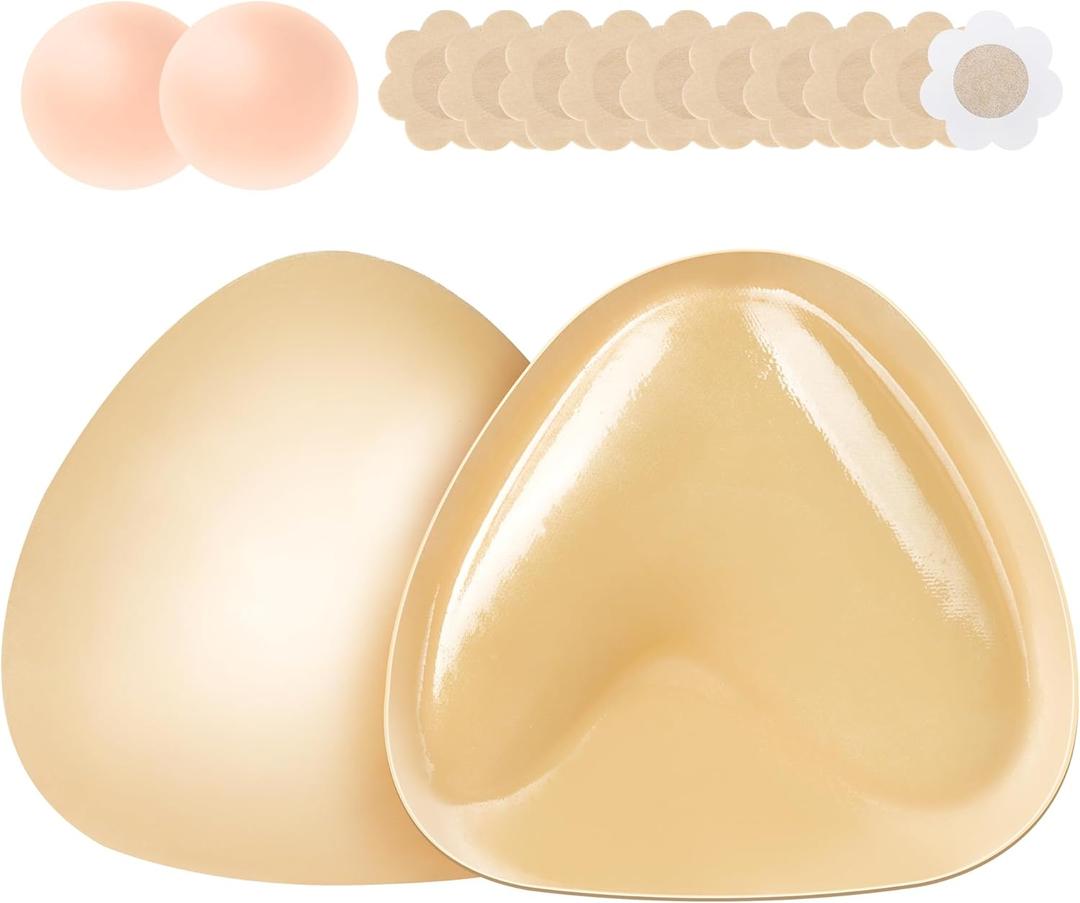 Sticky Bra Inserts - Soft Invisible Reusable Double Sided Sticky Bra Beige
