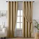100% Blackout Curtains for Bedroom, Double Layer Khaki Curtains, Black Out Curtain 84 inch Long with Sheer Overlay for Living Room, Room Darkening Window Drapes with Grommet, 52" W x 84" L