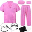 Doctor Scrubs Set,Doctor Kit for Kids,Doctor Costume With Pretend Play Playset for Kids, (3-4T/110, Pink)