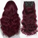 Kookastyle Clip in Hair Extensions, Natural Long Layered Soft Invisible Synthetic Curly Hairpieces for Women,4 pcs(20 InchBurgundy)