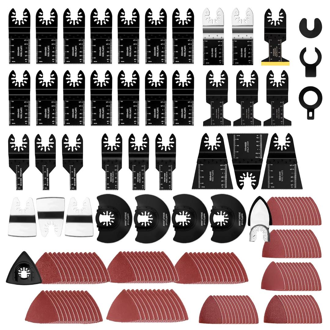159PCS Oscillating Saw Blades with Sandpaper, Titanium Multitool Blades