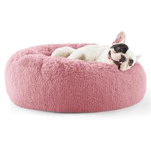 Bedsure Calming Dog Bed for Small Dogs - Donut Washable Small Pet Bed, 23 inches Anti-Slip Round Fluffy Plush Faux Fur Large Cat Bed, Fits up to 25 lbs Pets, Mauve Blush