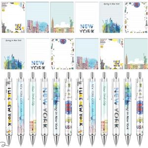 24 Pcs New York Gifts Set Souvenirs Notepads with Pens Cute Self Stick Notes Pens for Lover New York Sticky Notes Ballpoint Bulk for Traveler Birthday Party Favors(Lighted)
