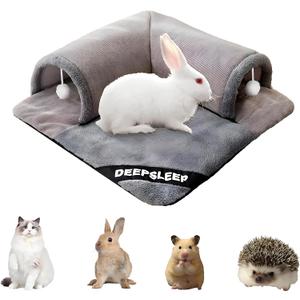Rabbit Tunnel Bed with Removable Plush Mat - Soft Hideout & Play Tube for Bunnies, Guinea Pigs, Chinchillas, Cats, Bunny-Cozy Small Pet Toy, Grey (Grey, Small-20"x20"x1")