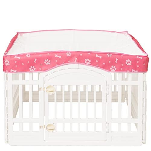 Dog Playpen Mesh Top Cover for 36" Inch Pet Playpen with 4 Panels,[ Note: Playpen Not Included] Dog Crate Cover Pet Tent Puppy Play Pen Cover, Ideal for Indoor/Outdoor Use. (Pink)
