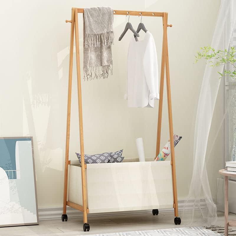 Bamboo Garment Rack, 2-Tier,100% Bamboo Garment Rack with Top Hanging Rod and Bottom Storage Shelves, Indoor Plant Stand, Freestanding Clothes Hanging Rack, (Natural) (布套)