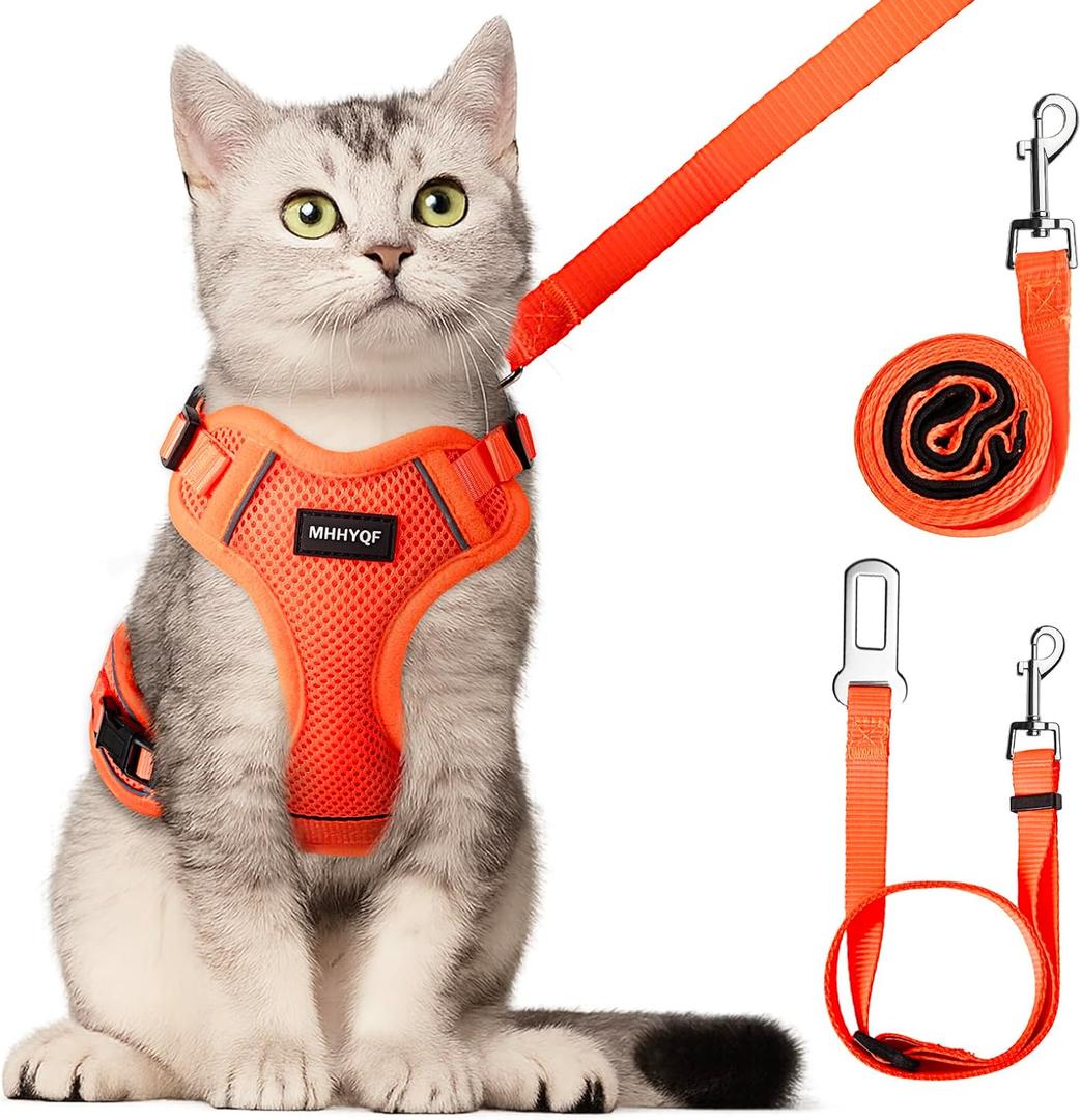 Cat Harness and Leash for Walking Escape Proof Soft Adjustable Cat Leash Breathable Comfortable Vest Easy to Wear Kitten Harness for Outdoor Travel, Orange, M (M (13-18lb))
