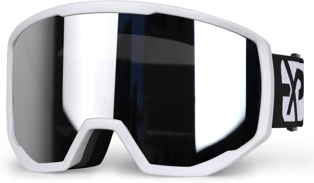 EXP VISION Ski/Snowboard Goggles for Men Women, OTG Snow Goggles Anti Fog UV Protection (White Frame Silver)