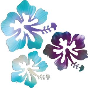CroBlissful 3 Pcs Hawaiian Metal Hibiscus Wall Art Rustic Tropical Hibiscus Flower Wall Decor Vintage Tropical Plant Plaque for Home Bathroom Office (Blue purple, Purple, Blue)