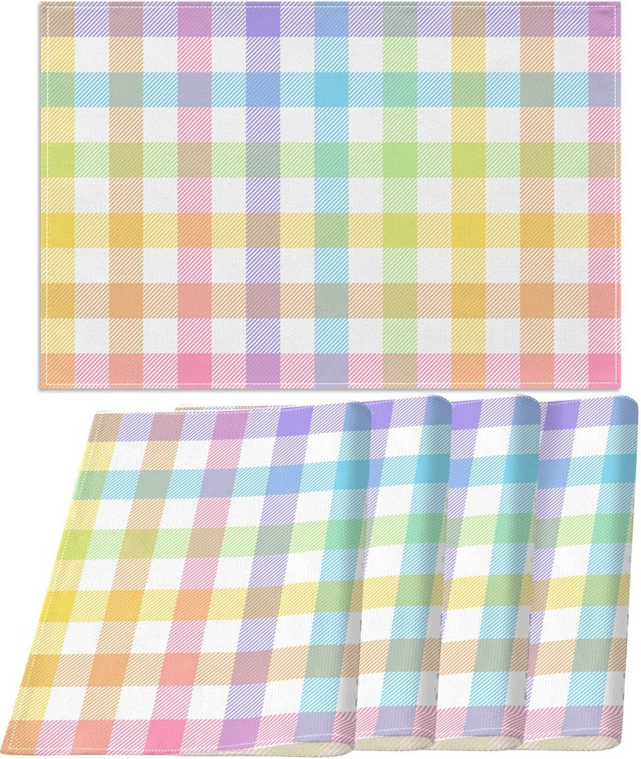 Pudodo Easter Buffalo Plaid Check Placemats Set of 4 Spring Holiday Party Decorations for Home Kitchen Table Supply (12" x 18")