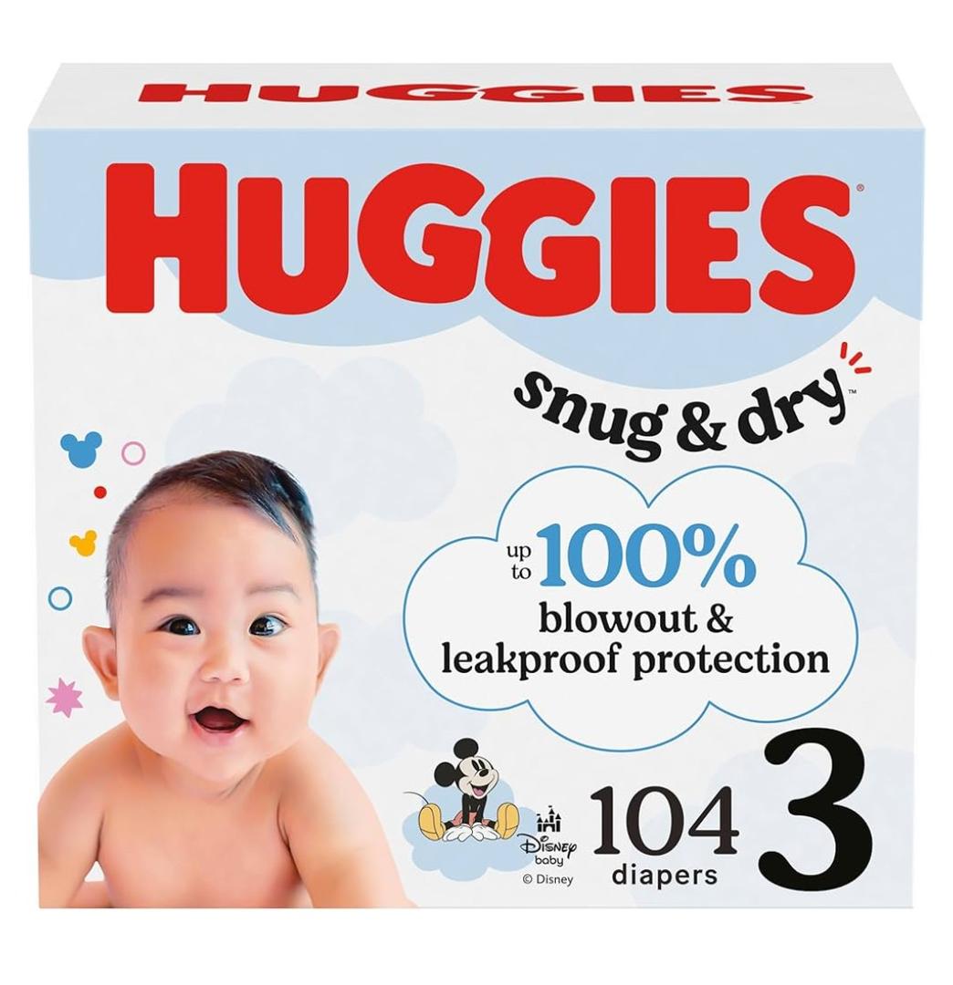 Huggies Size 3 Diapers, Snug & Dry Baby Diapers, Size 3 (16-28 lbs), 104 Count