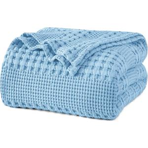 PHF 100% Cotton Waffle Weave Blanket King Size for Bed, Soft Lightweight & Breathable for Spring and Summer, All-Season Comfort, Luxury Aesthetic Blanket for Home Decor, 108"x90", Airy Blue
