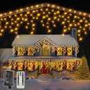 Ollny Icicle Lights for Outside 1000LED 82FT, Warm White Christmas Light with Remote 8Modes Timers Waterproof Dimmable, Plug in Hanging Lights for Outdoor Indoor House Roof Holiday