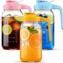 3Pack 64oz Glass Mason Jar Pitchers with LeakProof Lids and Handles – Wide Mouth Design for Sun Tea, Cold Brew, Lemonade, Juice, Iced Tea, and Water