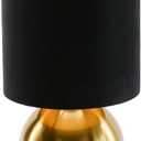 KUNJOULAM Small Bedside Lamp, Mid Century Lamp with Brass Base, Nightstand Table Lamp for Bedroom, Living Room, Bookshelf, Modern Accent Mini Table Lights Black Plastic Fabric Shade