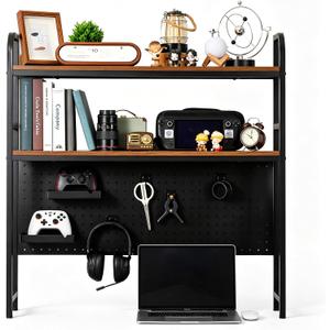 deli Desktop Shelf, Desk Hutch with Metal Pegboard, Black, 37.8 inches x 7.9 inches x 39 inches