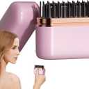 Womens Portable Hair Straightener - Cordless Heat Comb Brush, Negative Ions Styling Tool | USB Rechargeable Lightweight Device, Three Temperature Hot Comb, Effortless Smoothing Equipment, Quick Hair (Pink)
