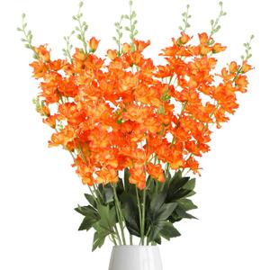 Orange Delphinium Artificial Flowers,8PCS Long Stem Silk Larkspur Flowers 33.5'' Faux Delphinium Stems for Tall Vase Home Wedding Table Decor(Orange)