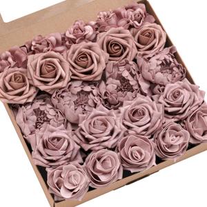 Ling's Moment Artificial Flowers Fake Roses Faux Foam Peonies Combo for DIY Wedding Bouquets Centerpieces Arrangements Bridal Shower Party Home Decorations, Dusty Rose, 23pcs (Pk-dusty Rose)