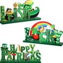 Sumind 3 Pieces St. Patrick's Day Table Decoration Shamrock Sign Centerpieces Leprechaun Decoration Wooden Irish Themed Decor for St. Patrick's Day Dinner Coffee Tier Tray, 7.87 x 4.72 Inch