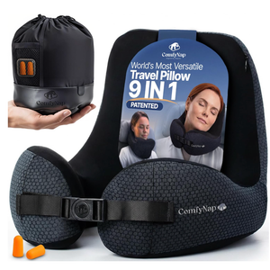 ComfyNap Versatile Travel Neck Pillow for Airplane [Patented], 9 Positions in 3 Techniques, Plane Pillow with Pure Memory Foam, Travel Pillow with HeadRest Flight Sleep, Travel Essential