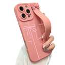 jueaes Cute Bow Case for iPhone 16 Pro with Finger Hand Wrist Strap