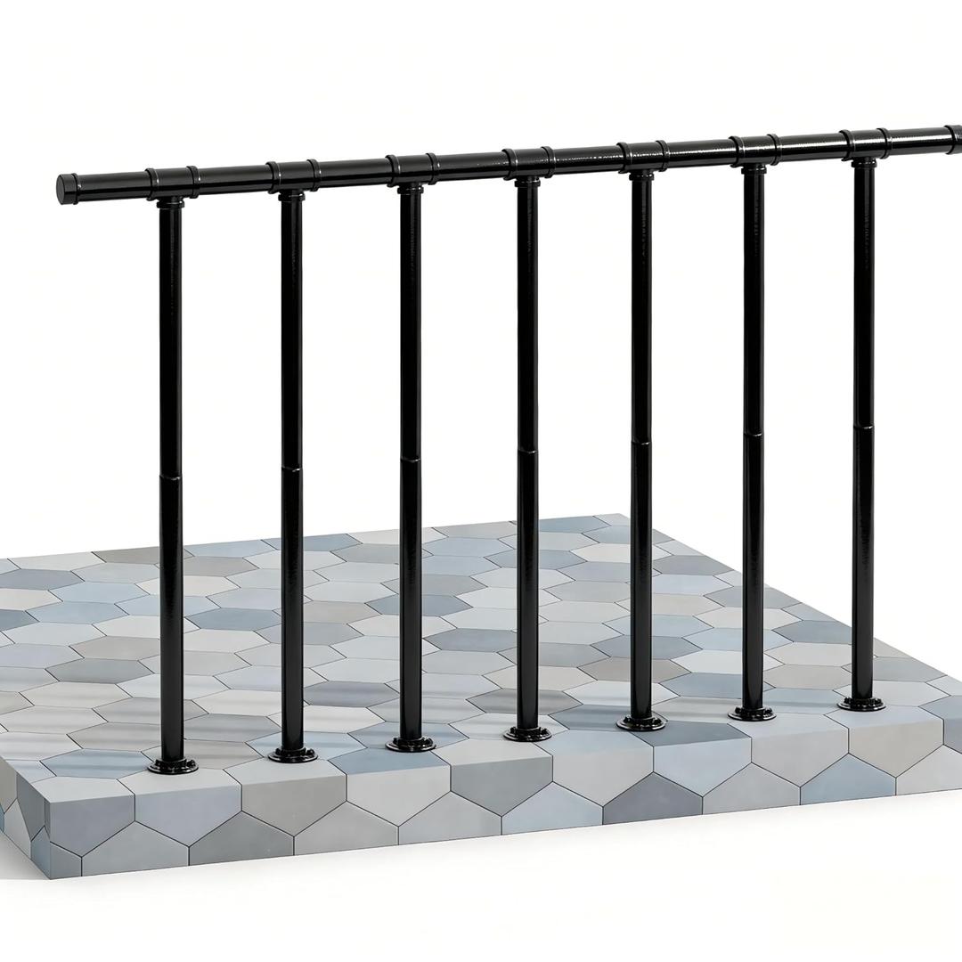 Deck Railings Metal Porch Railing Guard Rail Kit with Balusters Wrought Iron Flat Railing Kit Outdoor Metal Railings for Deck, Porch, and Balcony, Black (34 in. H x 4 ft. W)
