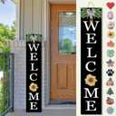Interchangeable Welcome Sign for Front Porch Standing 47"X8" Outdoor Large Wood Frame with 12 Pcs Designed Icons Leaner Vertical Tall Outside Welcome Sign for Front Door Decor (Black)