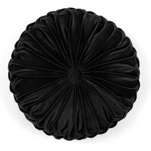 Lush Decor Round Pleated Soft Velvet Decorative Throw Pillow, 1 Count, 15" Diameter, Black - Plush Round Pillow, Seat Cushion, Decorative Pillows For Bed, Couch, Or Chair