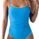 Eomenie Women's One Piece Swimsuit Tummy Control Slimming Bathing Suit Color Block Spaghetti Strap 1 Piece Swim Suit Swimwear, L, Blue