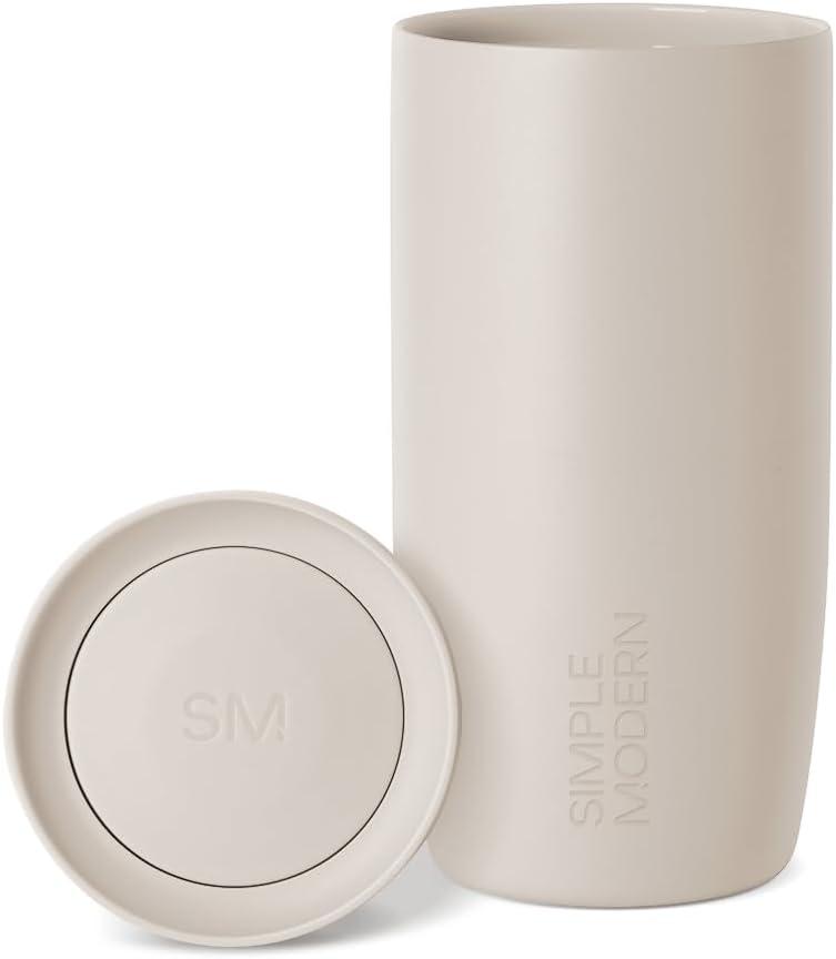 Simple Modern Travel Coffee Mug Tumbler with 360 Lid | Ceramic-Lined Insulated Stainless Steel Cold Brew Iced Coffee Cup | Gift for Women Men Her Him | Voyager Signature | 16oz | Almond Birch