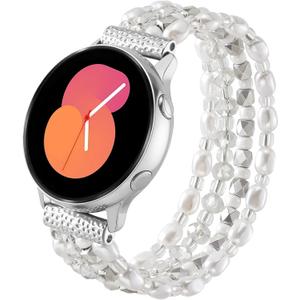VISOOM Unique Beaded Bracelet Compatible for Samsung Galaxy Watch 8/7/6/5/4 40/44mm Bands/Active 2 Watch 4 Classic 42mm Band Women, 20mm Handmade Cute Stretchy Boho Bracelet for Galaxy Watch 5 pro (Small, Silver)