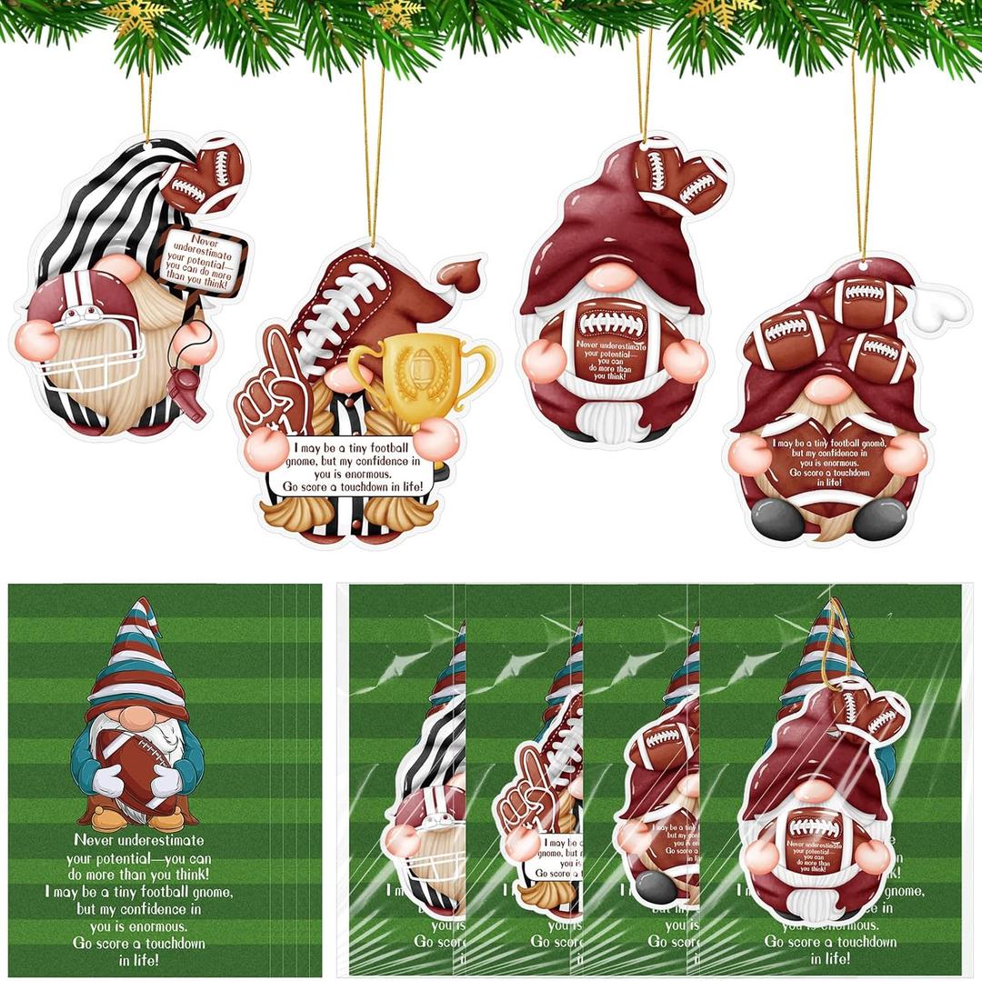 20 Sets Christmas Football Ornaments Gnomes Ornaments with Inspirational Card Scent Sachets Air Freshener Employee Appreciation Gift for Office Coworker Staff Football Team Xmas Tree Decor