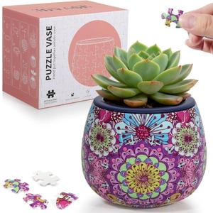 3D Puzzle Planter - Unique 3D Puzzle Vase, Home Decor Flower Pots for Indoor Cactus, Succulents Pots, Unique 3D Puzzles for Adult, Puzzle Gift for Puzzle Lovers (Mandala)