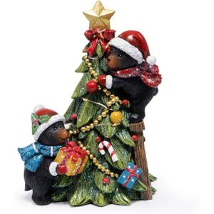 Hodao Christmas Decorations, Resin Black Bear & Christmas Tree Figurines, Indoor Holiday Decor for Home, Bedroom, Cute Xmas Ornaments & Gift