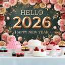 Happy New Year Backdrop Hello 2026 New Years Eve Photography Background for 2026 New Year Party Decoration Supplies (7x5FT210x150cm)