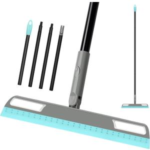 KeFanta Multifunction Magic Air Broom, Silicone Floor Squeegee Brooms with 59" Long Handle, Air Broom for Floor Bathroom Kitchen Shower Tile Pet Hair Fur Marble Glass Water Window Foam Cleaning, Blue (Blue Magic Air Broom)