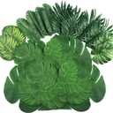 108 Pieces 7 Kinds Artificial Tropical Leaf Jungle Leaves Plant Safari Leaves Decorations Fake Palm Leaf with Stems for Hawaiian Luau Party Table Beach Birthday Wedding Theme Party Decorations