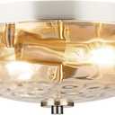 Brushed Nickel Flush Mount Light, Kitchen Ceiling Fixture with Water Ripple Glass Shade, 2-Light Outdoor Porch Flush Mounts for Hallway, Foyer, Entryway, Bathroom