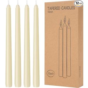 12 Pack Ivory Taper Candles 10 Inch Taper Candles Dripless, Smokeless, Unscented 8 Hours Long Burning Hand Poured Tall Candlesticks Perfect for Home Decor, Weddings, and Special Occasions
