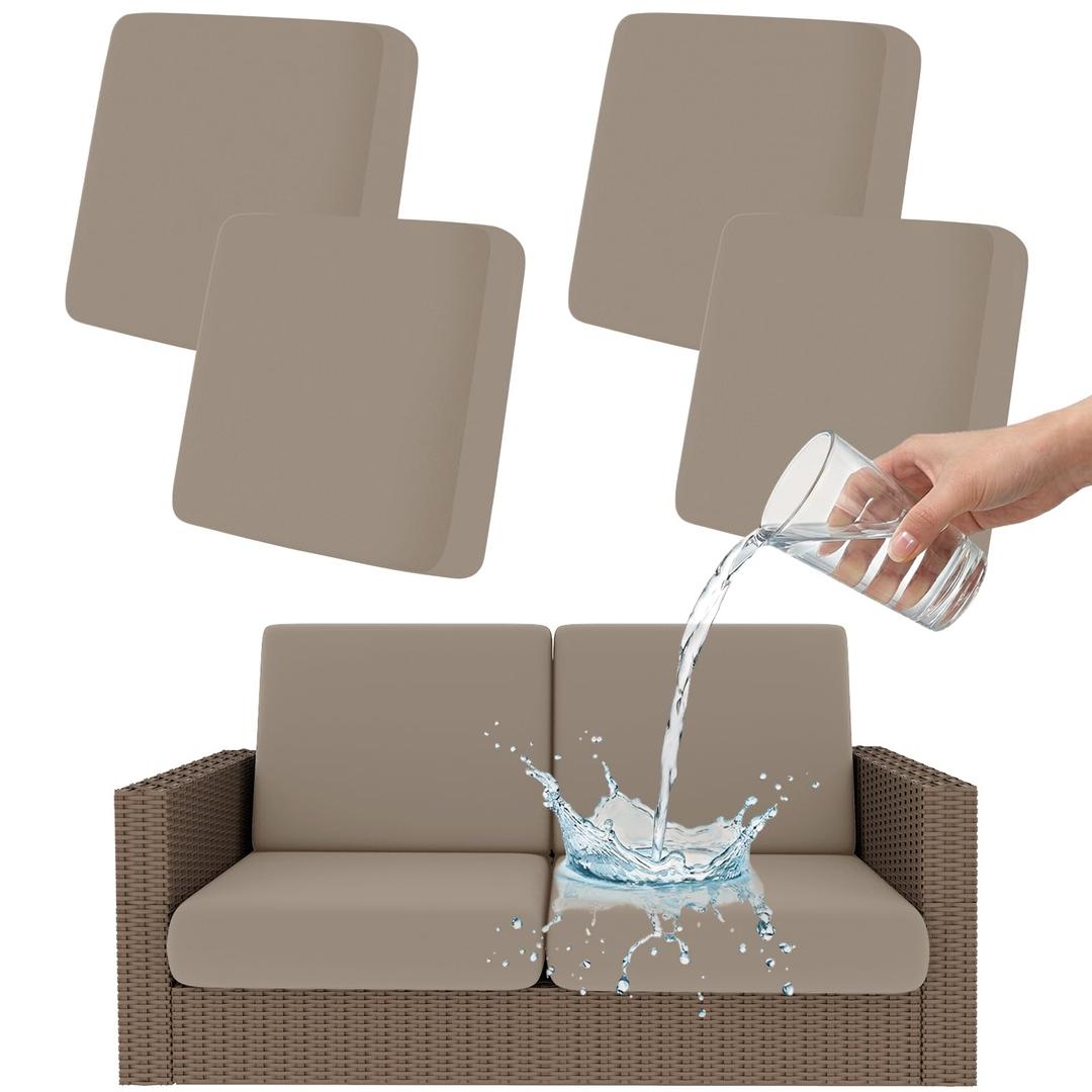 Smiry Waterproof Patio Cushion Covers, Stretch Outdoor Couch Slipcovers Replacement Washable Furniture Protector Sofa Chair Seat Cover for Dogs and Pets (4 Pcs, Taupe)