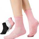 2 x COOLMATE Pilates Socks with Grips for Women, Yoga Socks, Crew Non Slip Women for Barre, Pilates Gifts for Women
