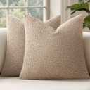 MIULEE 18x18 Inch Decorative Pillow Covers for Couch Bed Set of 2 Textured Boucle Neutral Throw Pillow Covers Taupe Khaki Camel Accent Solid Pillowcases Sofa Living Room Home Decor